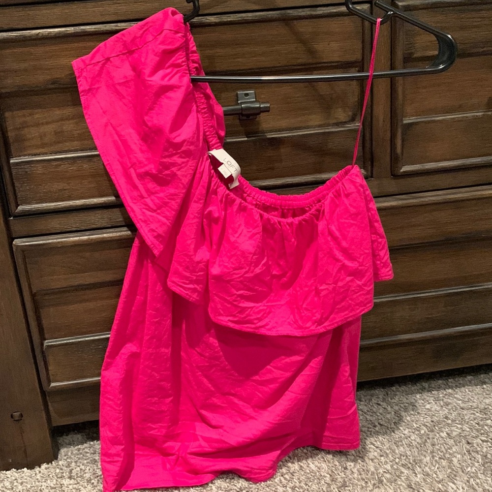 Loft M hot pink one shoulder top